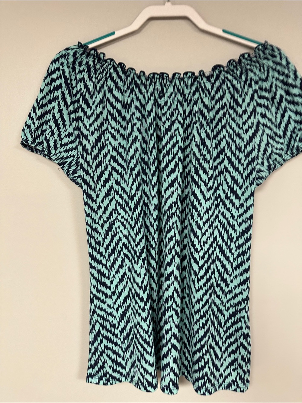 Claudia Richard Zigzag Elastic Scoop Neck Peasant Style Top L